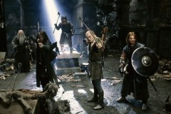 Il Signore degli Anelli - La compagnia dell'Anello, Ian McKellen, Viggo Mortensen, Orlando Bloom, Sean Bean e John Rhys-Davies in un momento del film