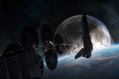 Moonfall, una scena nello spazio nel film di Roland Emmerich