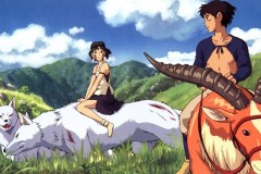 Principessa Mononoke, San e Ashitaka in una sequenza del film di Hayao Miyazaki